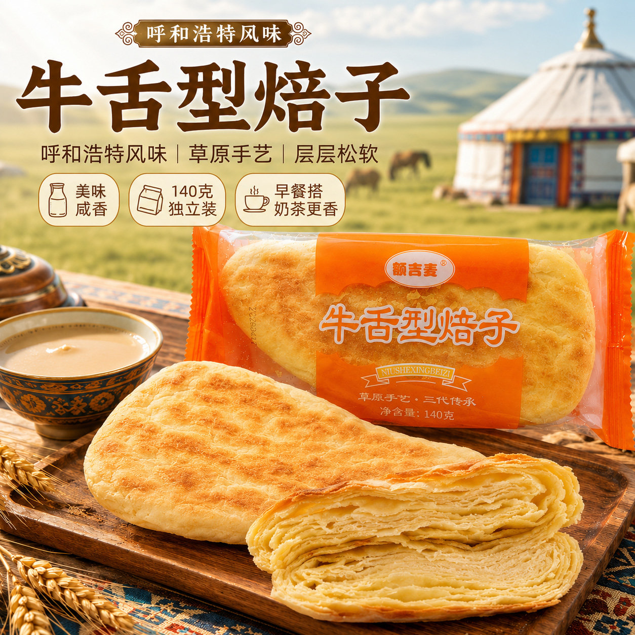 内蒙古呼市牛舌焙子早餐早点烘焙糕点胡麻油点心甜咸焙子传统特产
