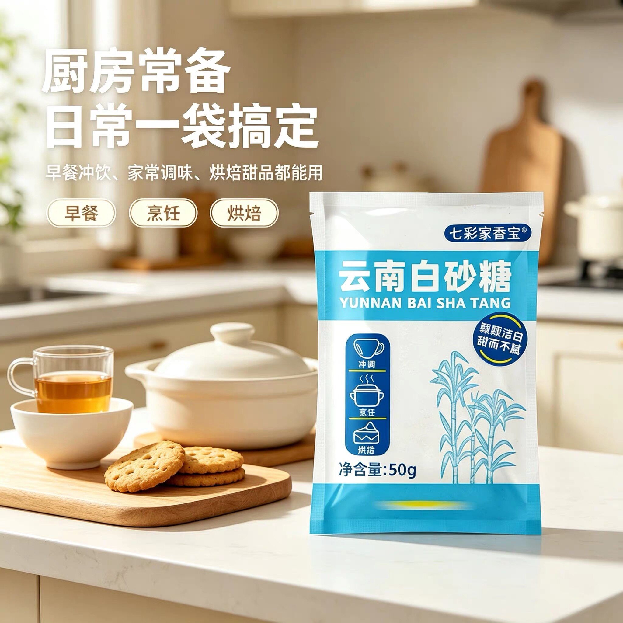 云南一级白糖白砂糖50g食用纯甘蔗糖家用烘焙专用细砂糖袋装批发