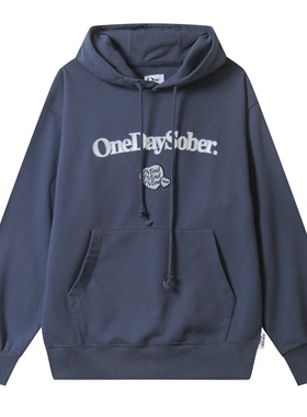 OneDaySober戒酒爱心刺绣重磅美式480g棉连帽插袋卫衣情侣新款