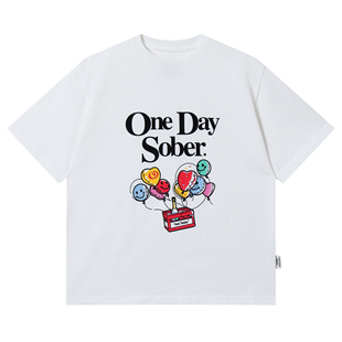 OneDaySober嘉年华系列气球彩色手绘印花丝光棉T恤宽松短袖男女