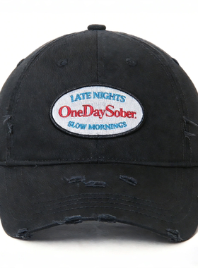 明星同款 OneDaySober美式徽标刺绣破洞复古做旧棒球鸭舌帽大头围