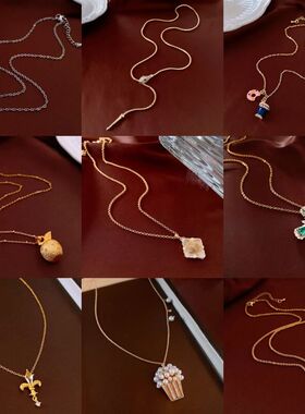 鸢尾花轻奢百搭小众毛衣链吊坠细绳高级感项链锆石女饰品批发复古