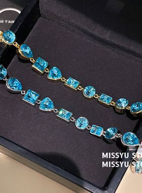 蓝色海隅设计感碎晶女！小清轻奢手链手饰夏日新风手环锆石高级感
