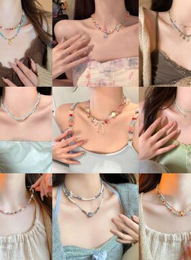 ins珍珠水晶项链高级感玛瑙链女