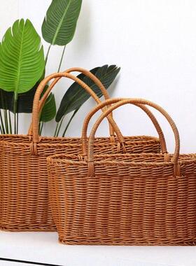 田园风格手提篮藤编纯手工编织采摘户外野餐家用买 水果蔬菜购物