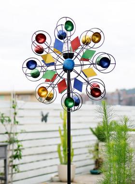 太阳能灯风车露台阳台布置庭院装饰创意铁艺户外室外旋转摆件