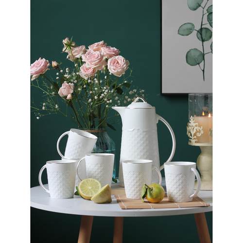 简约轻奢压花水套装全套家用水杯客厅冷水壶带托盘礼品欧式饮用套