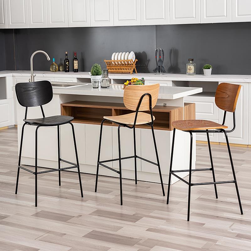 北欧轻奢吧台椅现代简约靠背家用皮艺酒吧椅子咖啡厅铁艺时尚吧椅