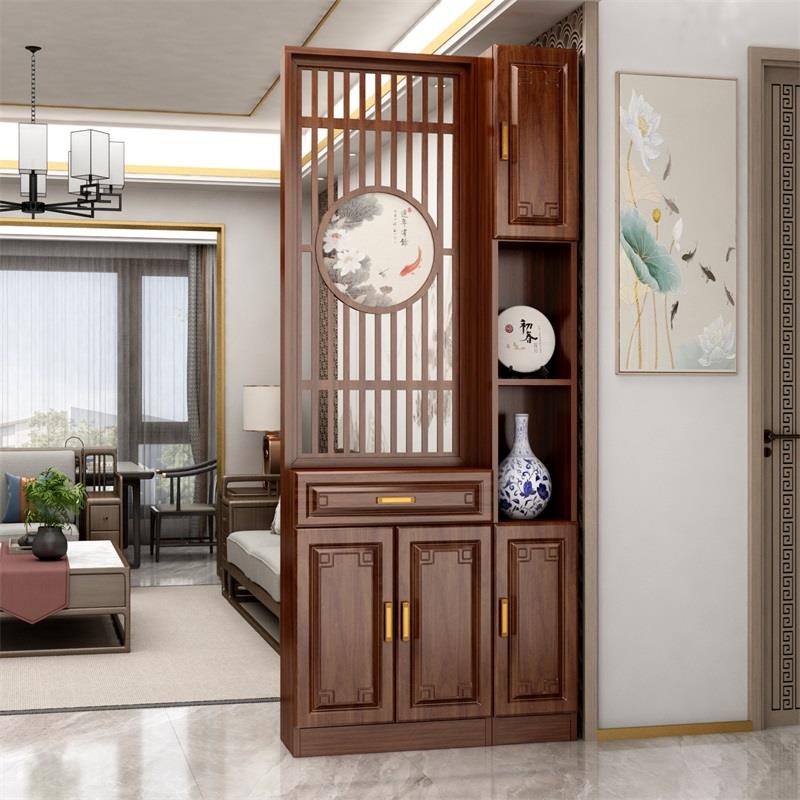 高端屏风隔断置物架入户客厅实木正对进大门新中式玄关柜鞋柜一体