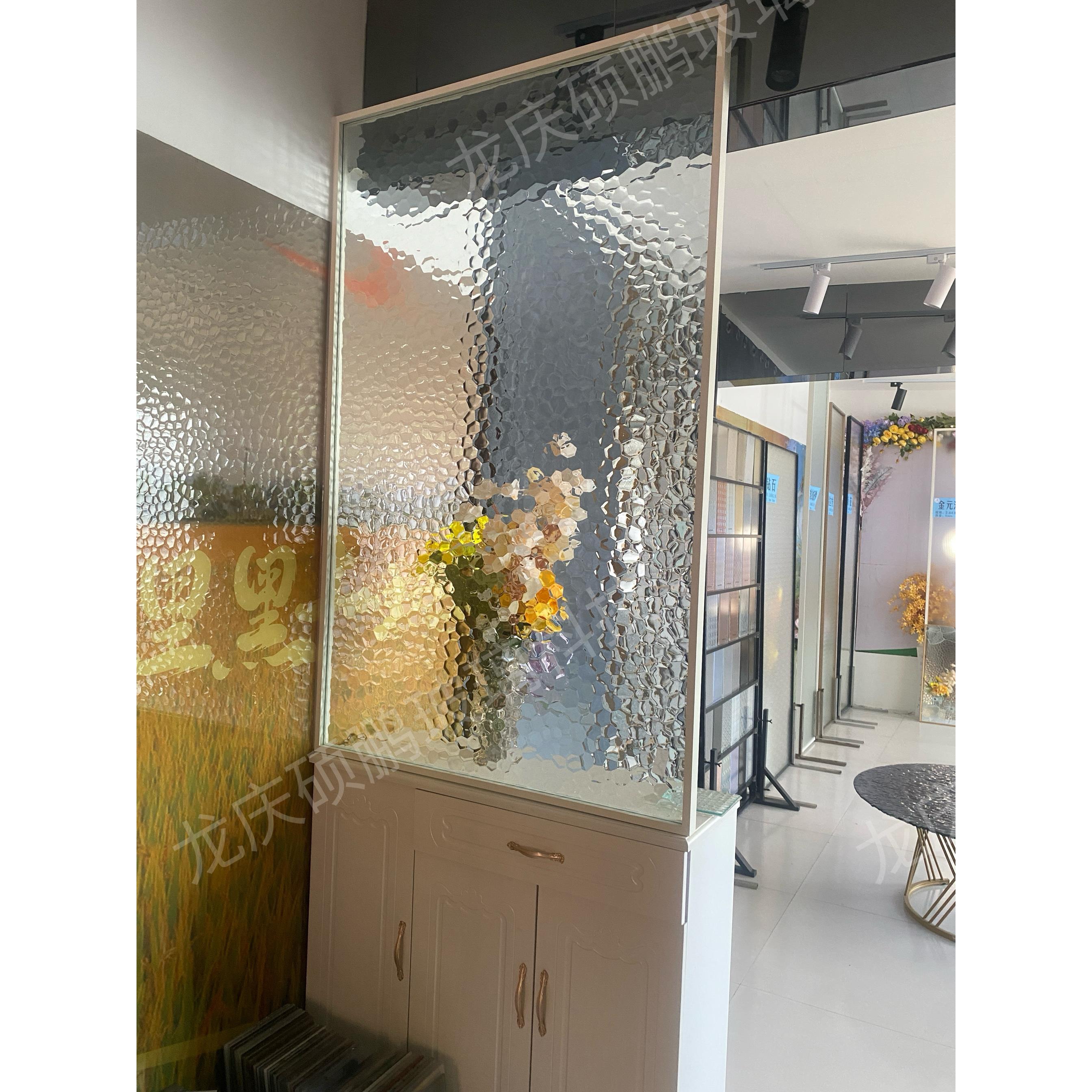 定做网红水立方极简钢化玻璃入户门隔断屏风轻奢艺术半墙卫生间墙