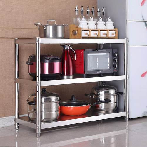 不锈钢厨房置物架三层落地微波炉架烤箱架收纳整理储物货架子定做