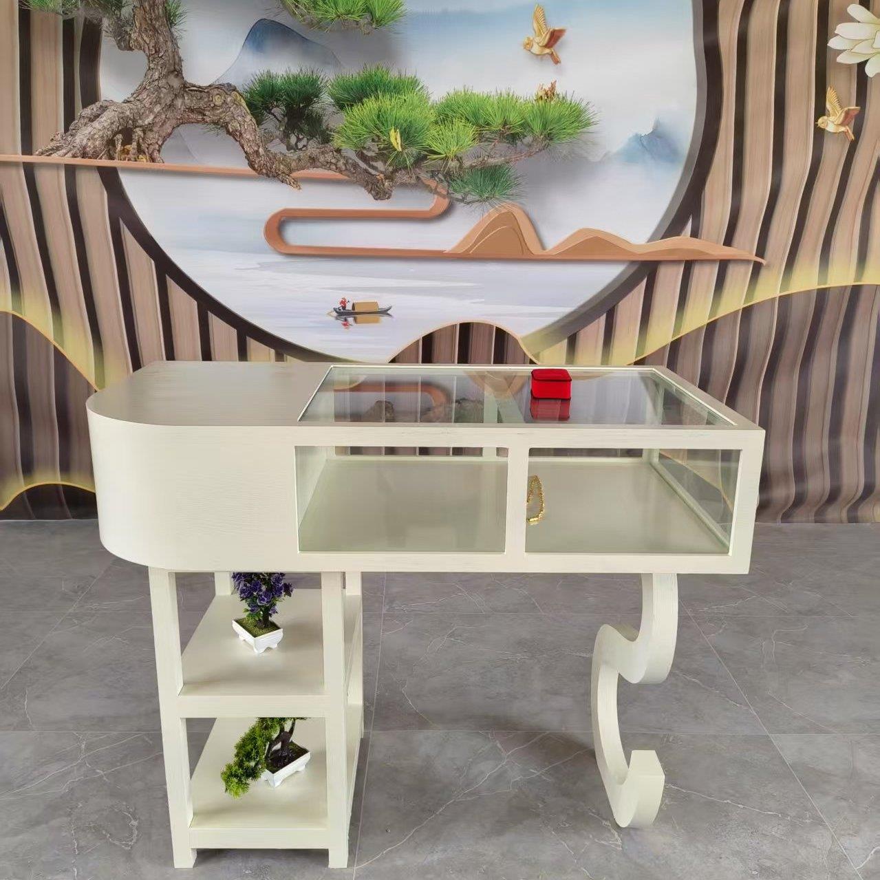 玻璃陈列货架展示柜台中岛台流水台珠宝店首饰店古玩玉器翡翠收银