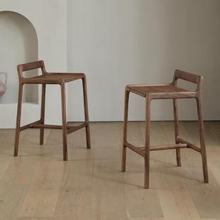 北美黑胡桃木吧台椅家用设计师实木吧凳新中式 高脚凳高凳餐凳板凳