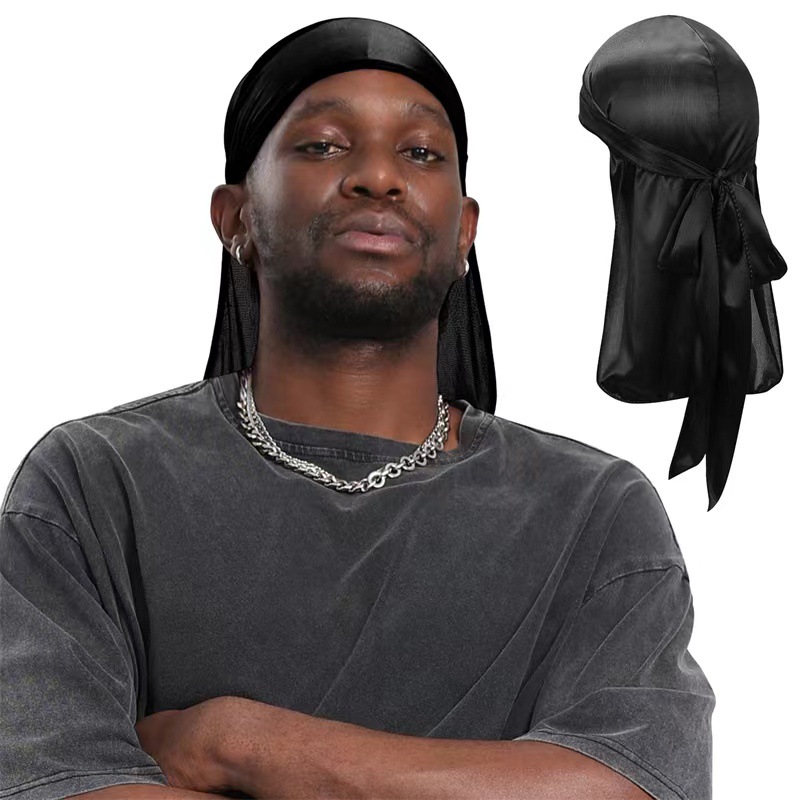 街舞骑行户外头巾系带弹力加厚加密有光布长尾帽跨境 SILKY DURAG