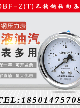 轴向不锈钢压力表 Y60BF-ZT 轴向带边耐震压力表  液压表  面板式