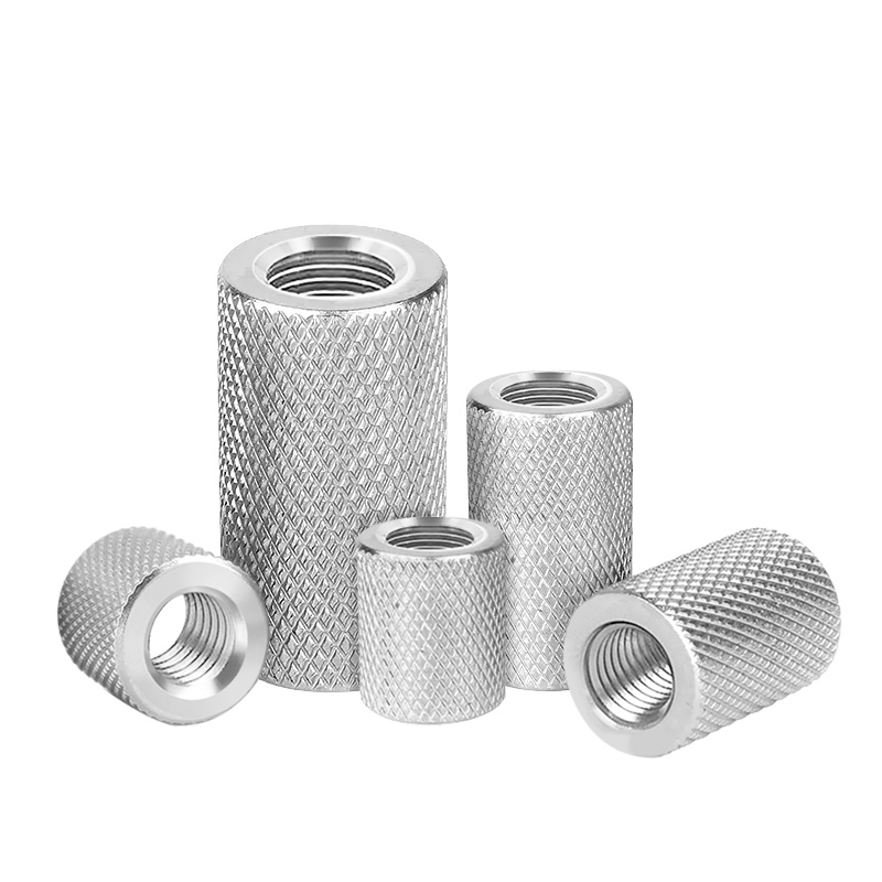 304不锈钢加长圆柱滚花螺母手拧网纹超连结调节螺帽M4M5M6M8M10-M