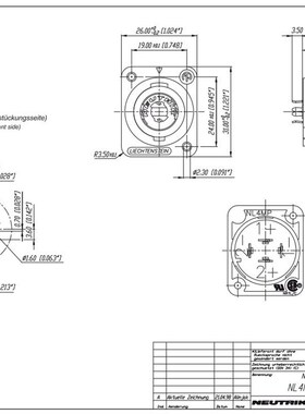 NL4MD-V-1 四芯卡农底座 灰色D型法兰 垂直PCB 全新