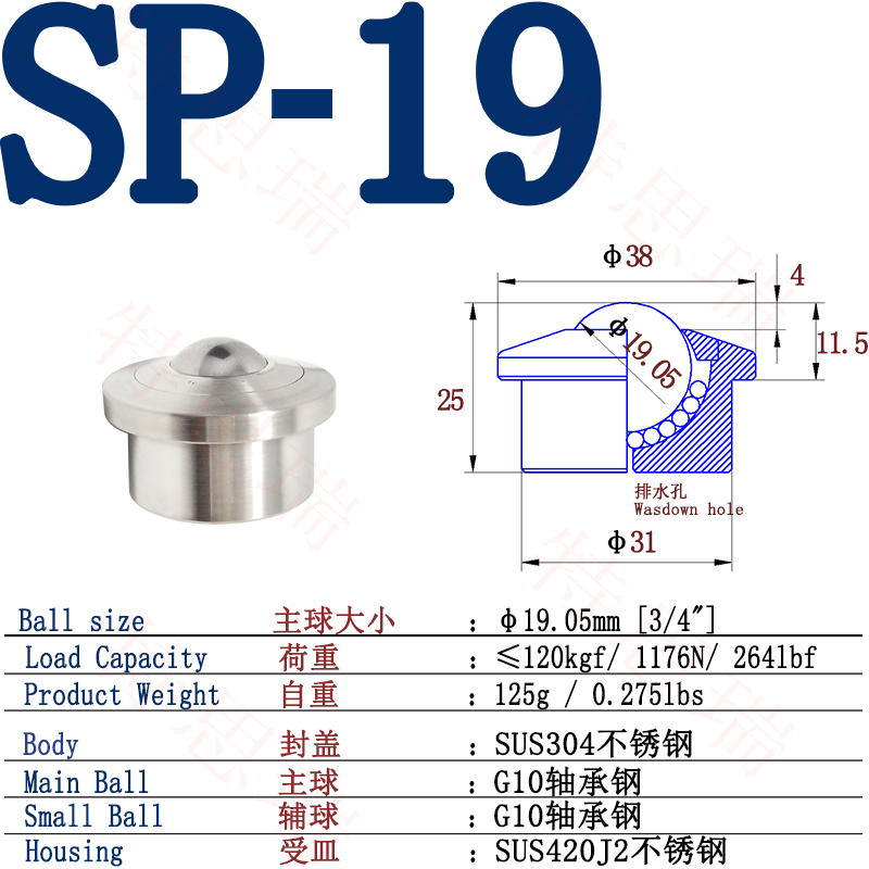 重型万向球牛眼轮圆柱直筒精密不锈钢螺杆万向球滚珠SP15-FL轴承