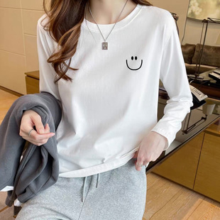 厚款螺纹纯棉长袖t恤圆领白色新款2025秋冬打底衫女内搭磨毛德绒