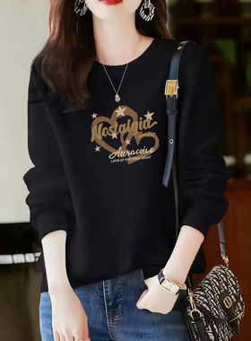 宽松显瘦圆领卫衣女2025年秋冬新品长袖套头烟灰色上衣加绒加厚