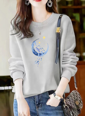 烟灰色显瘦圆领卫衣女2025年秋冬新品韩版长袖套头上衣加绒加厚