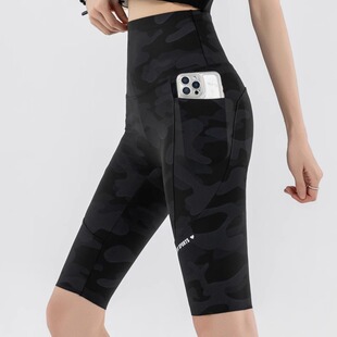 五分迷彩双侧口袋骑行裤女外穿夏季薄款高腰瑜伽运动鲨鱼打底短裤