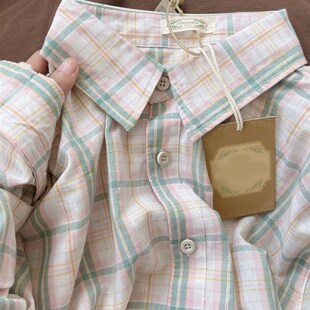 高档浅粉色格子衬衫外套女2024年春夏季新款薄款开衫防晒衬衣外套