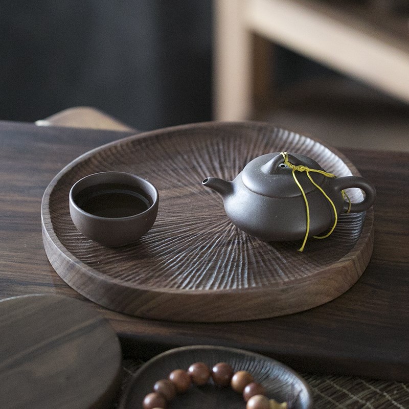 黑胡桃木干泡台茶盘禅意日式小托盘壶承原木家用实木整块茶台茶具