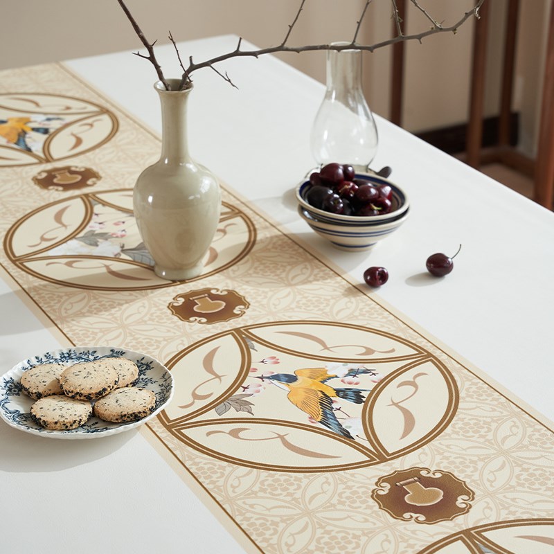 冉忆中式皮革桌布防水防油免洗新中式风格长方形高级感餐桌台布