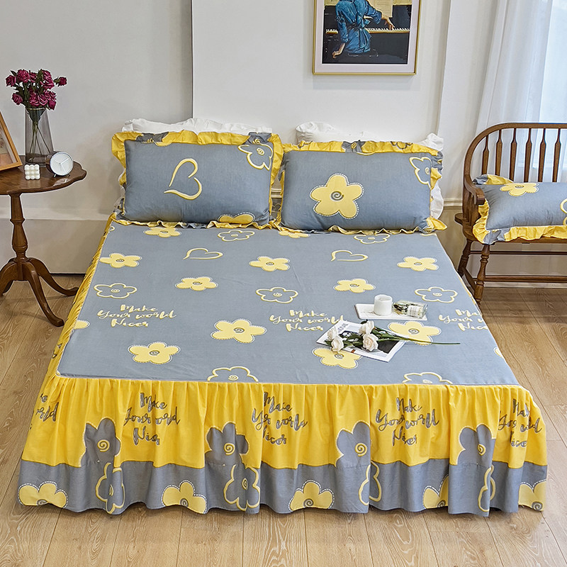 纯棉单件床裙式床罩全棉床盖1.8米1.5m床单裙防滑保护套荷叶边,床上用品,床裙,淘宝优惠券,粉丝福利购,淘宝优惠卷