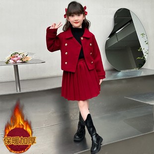 女童秋冬套装时髦洋气小公主冬装套装裙小女孩新年衣服加厚两件套