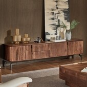 北美黑胡桃木实木电视柜北欧简约家用客厅2.2m落地电视柜储物地柜