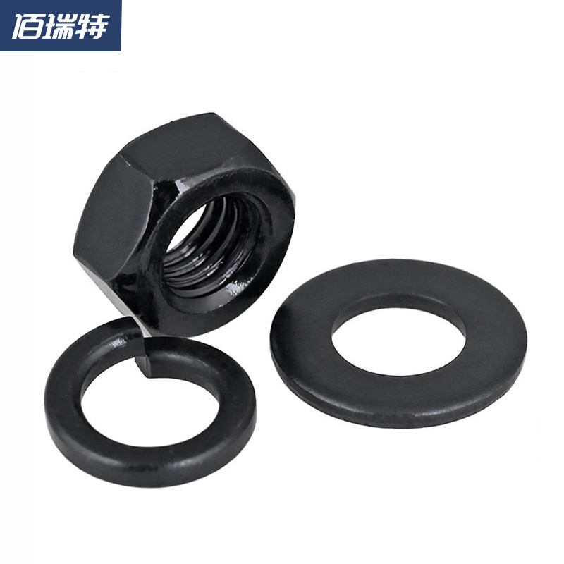 8.8级黑色高强度六角螺母螺帽垫u片弹垫螺丝帽M2M3M4M5M6M8M10M18