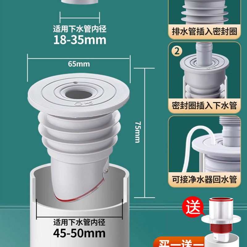 下水管密封塞防返臭神器厨房防臭圈道洗衣机排水管地漏接头堵口器