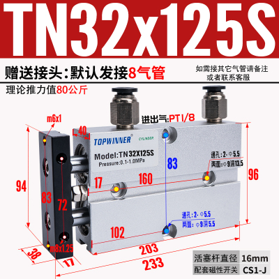两年质保双轴小型气缸TN25/32/40X10X30X40X50X60X75X80X100X200S