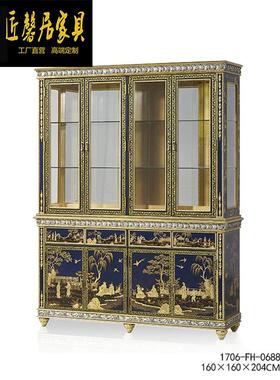 欧式法式中国风桃花心木手绘艺术人物皇室蓝色别墅大书柜家具