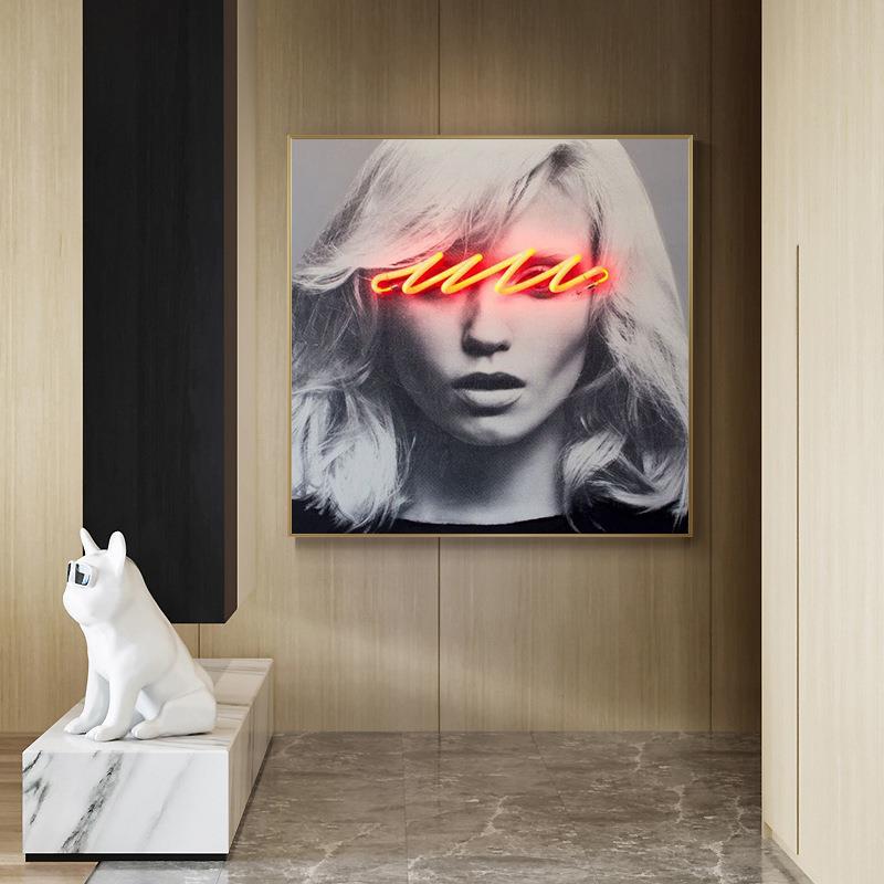 Led灯发光人物样板间实物装置画轻奢现代客厅过道装饰画立体挂画