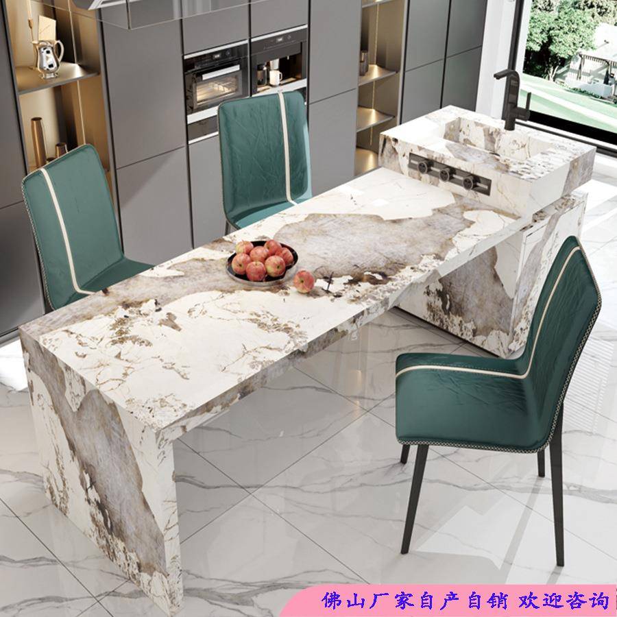 悬空多功能伸缩岩板岛台餐桌一体成品开放式厨房吧台餐桌岛台