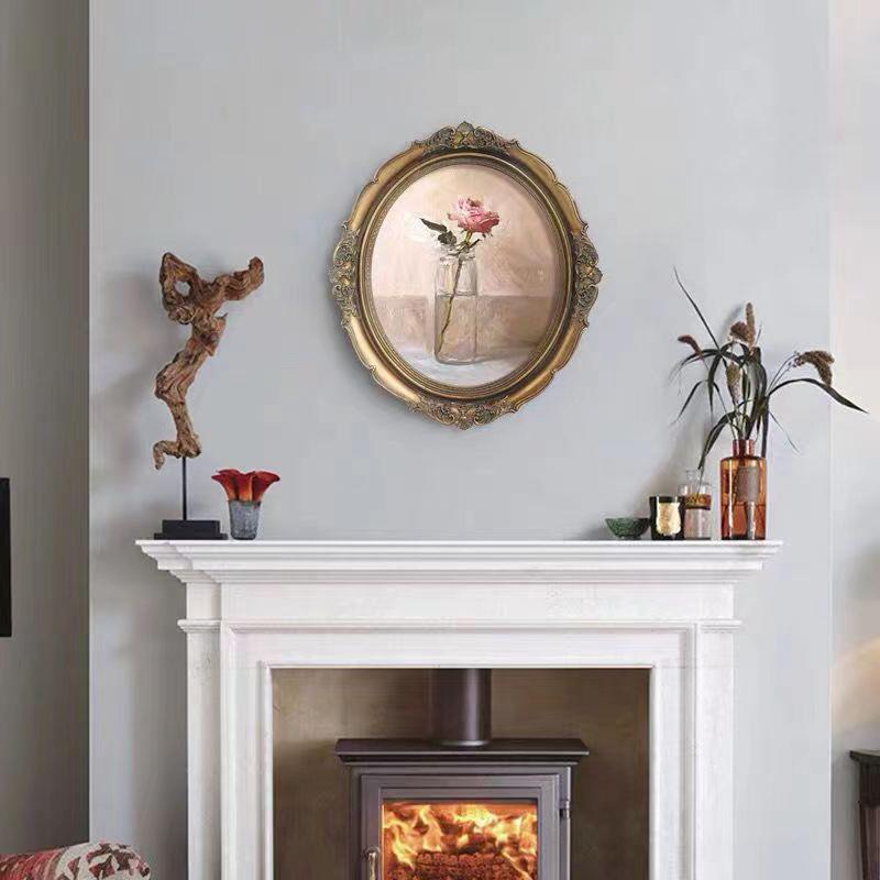 欧式复古金色椭圆雕花树脂框文艺人物创意卧室客厅古典艺术画框