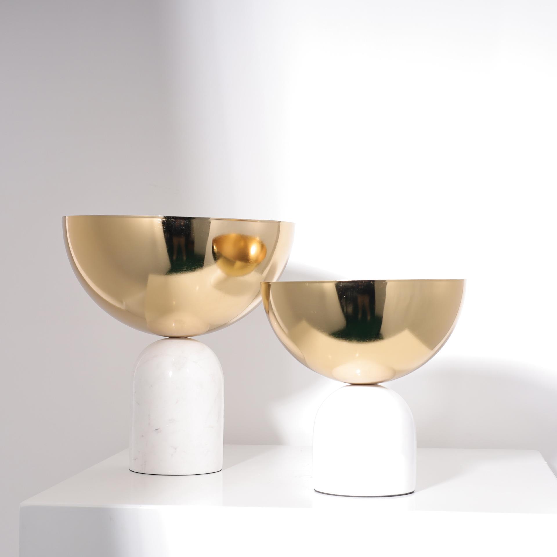 新款摆件轻奢装饰大理石金色果盘干花花盆客厅直播间工作室装饰品