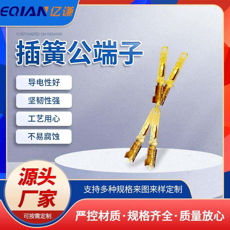 供应插簧公端子铜材高频导电端子直连带钩公插片连接端子