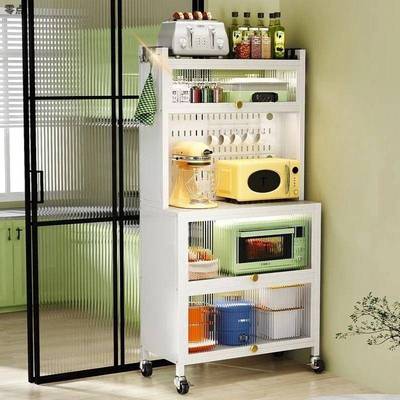 客厅餐边柜厨房洞洞板收纳置物架带柜门落地多层电器锅具储物加厚