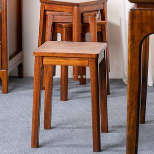 中式乌金木实木凳子家用可叠放餐桌凳矮凳小凳子板凳圆凳方凳木头