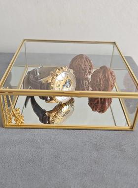 玻璃首饰收纳盒 正方形珠宝收纳盒 新中式金属边框首饰收纳盒