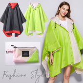 时尚 双面穿徒步旅行背包单人 成人双层斗篷雨衣荧光绿风衣雨披大码