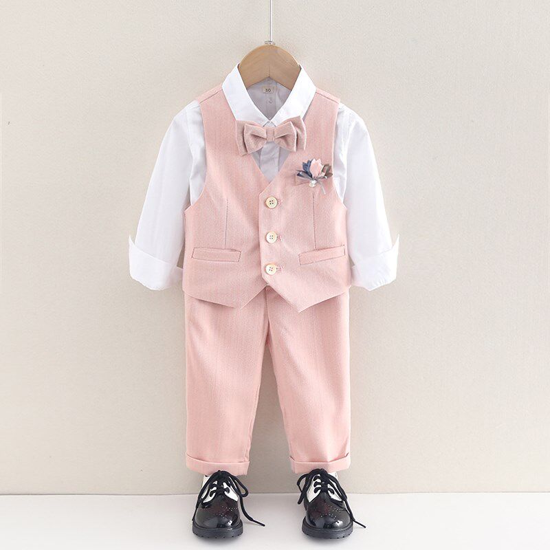 男童西装套装2024新款秋冬宝宝周岁生日小礼服儿童加厚西服英伦风