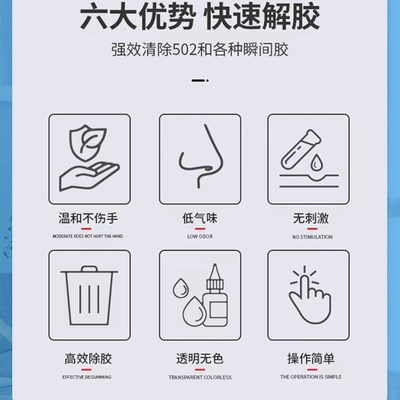 高效解胶剂强力去除快干瞬间胶水美甲除502胶401胶玻璃透明溶胶剂