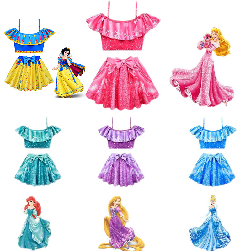 女童分体游泳衣灰姑娘睡美人长发公主爱丽儿海边温泉拍照洋气泳装