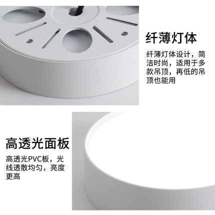led明装筒灯超薄圆形客厅免开孔天花灯走廊玄关过道阳台小吸顶灯