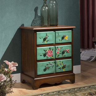 艺术斗柜美式彩绘复古柜子客厅收纳柜抽屉柜高低柜大容量收纳储物